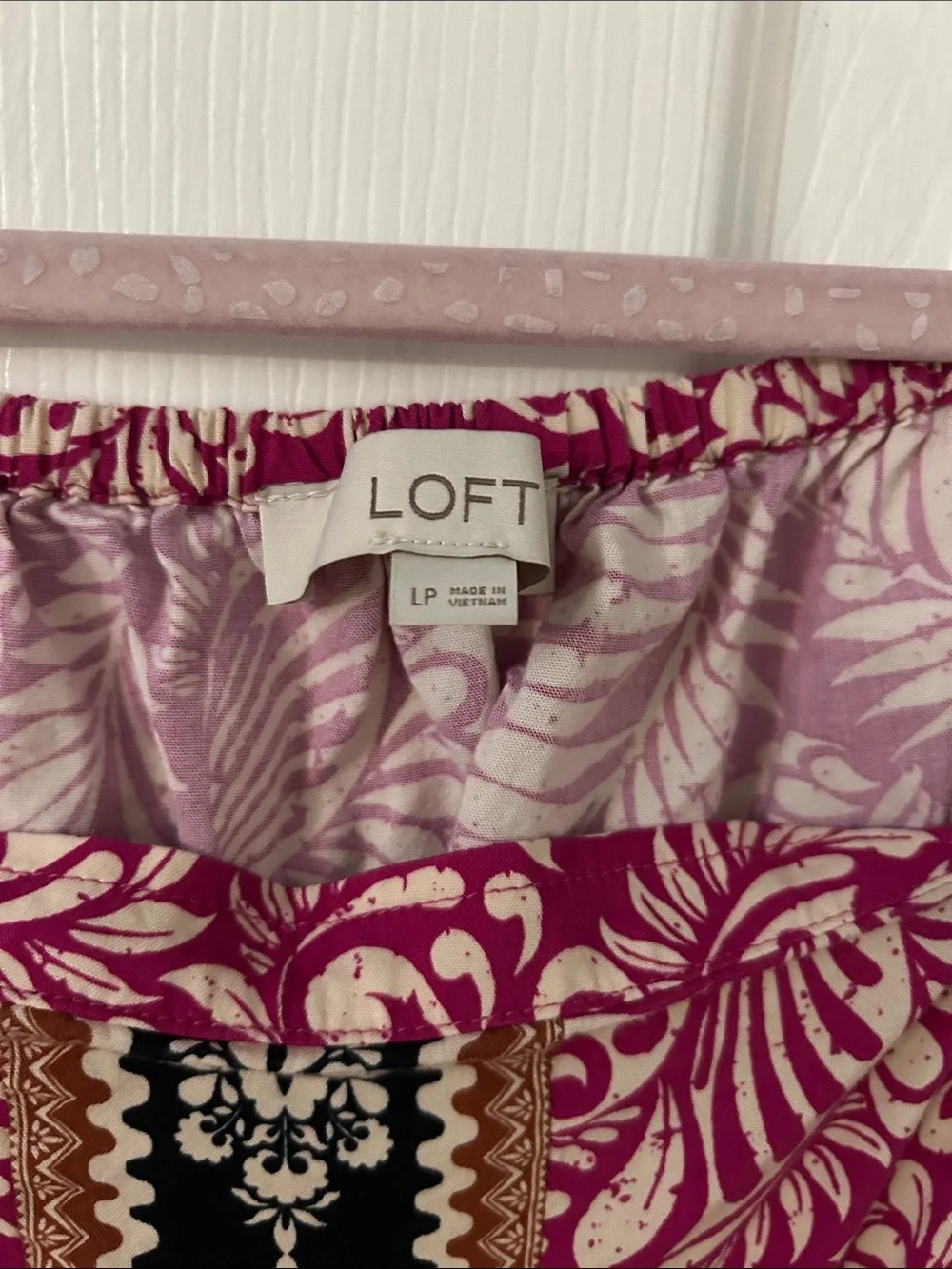 LOFT Magenta Floral Peasant Top with Embroidered Center Panel